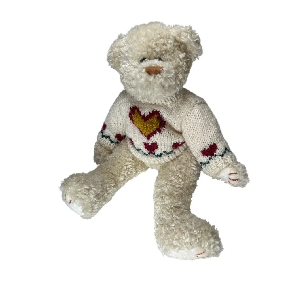 Ty Beanie Baby Teddy Attic Treasures Heartly‎ the Bear Cream Knit Sweater 1993